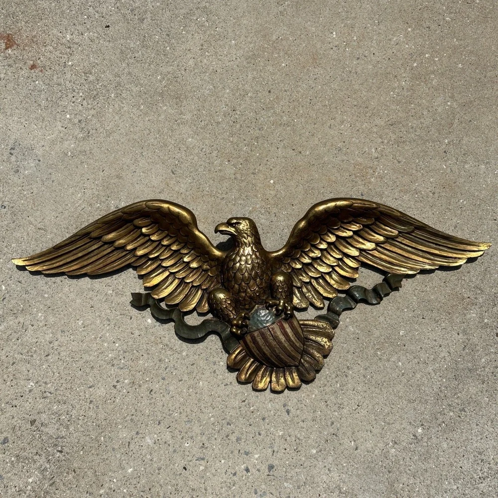 VTG 1958 Syroco American Eagle Wall Plaque 3762 Gilt Gold Shield Seal 45